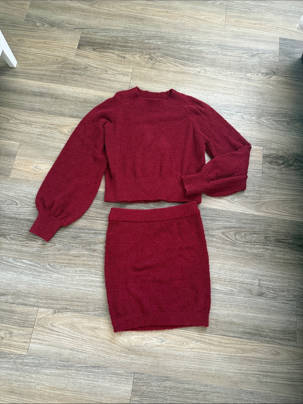 Pink Lily Burgundy Knit Mini Skirt Set